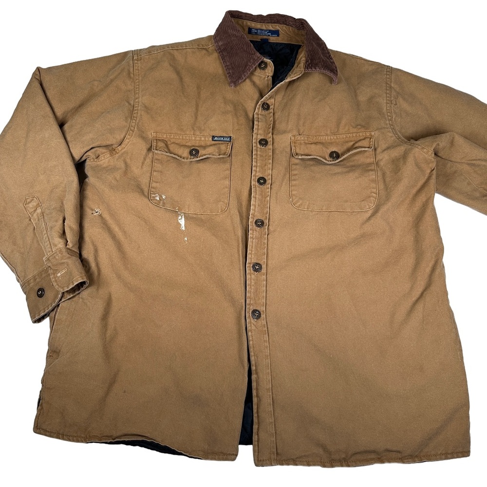 Dickies tan Brown duck Jacket collar zip chore work coat